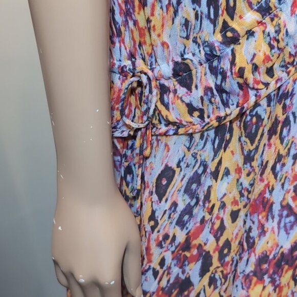 Iro Plum Sleeveless Mini Dress Watercolor Flowy Drawstring Vneck US Size 10 - Picture 12 of 16